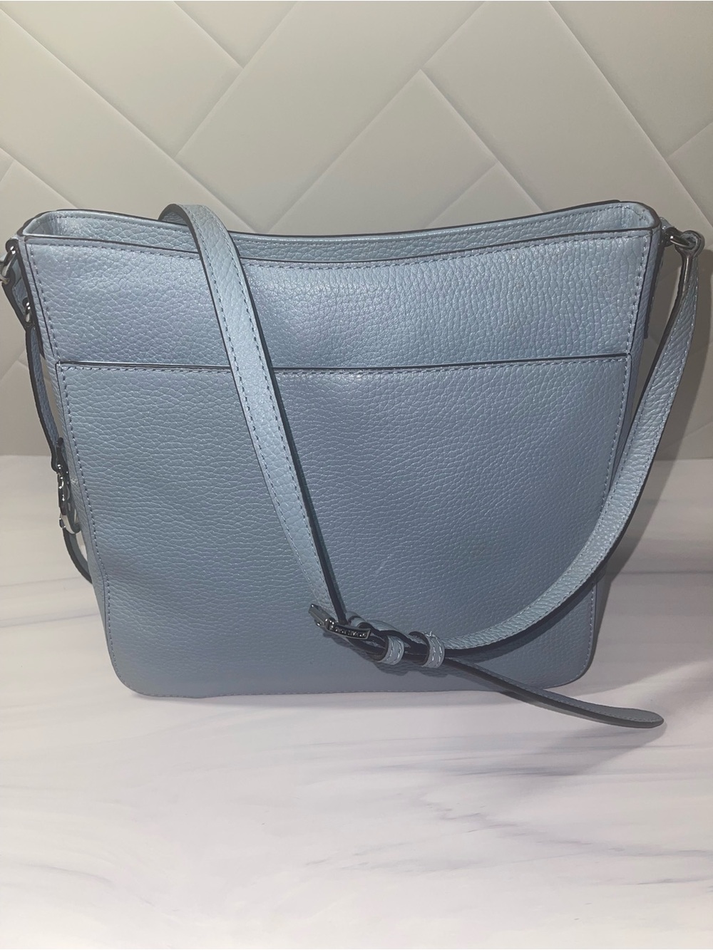Michael Kors pebbled leather baby blue crossbody - gently used - Picture 4 of 12